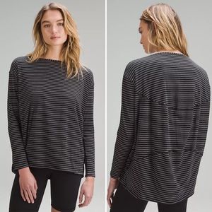 Lululemon Back In Action Long Sleeve Top Black White Striped Women’s 6